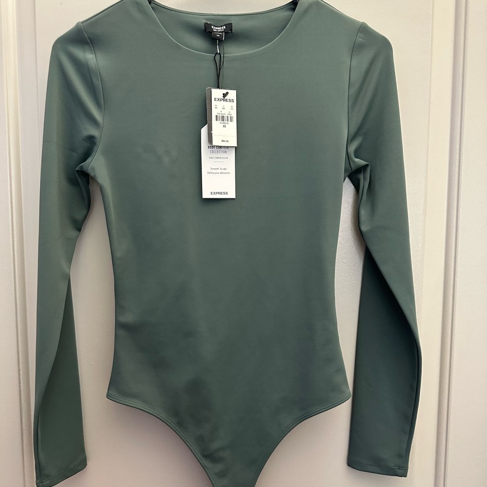 Express Body Contour Double Layer Crew Neck Thong Bodysuit